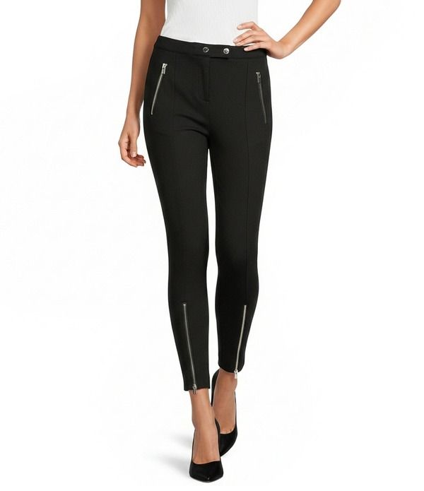 カルバンクライン レディース ボトムス カジュアルパンツ Calvin Klein Coordinating Ponte Slim Leg Zipper Detail Pants Black ブラック