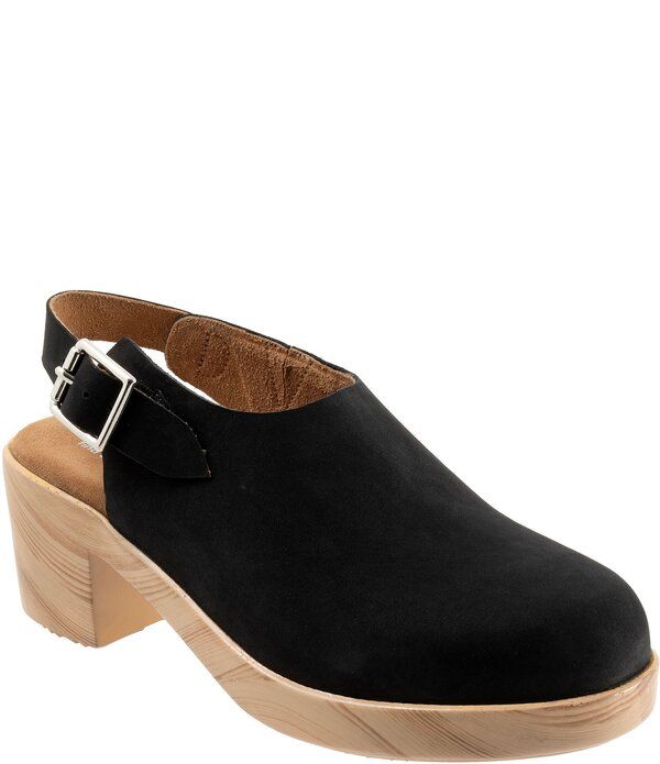 ソフトウォーク レディース シューズ サンダル スエード SoftWalk Womens Fairbanks Nubuck Suede Slingback Clogs Black ブラック