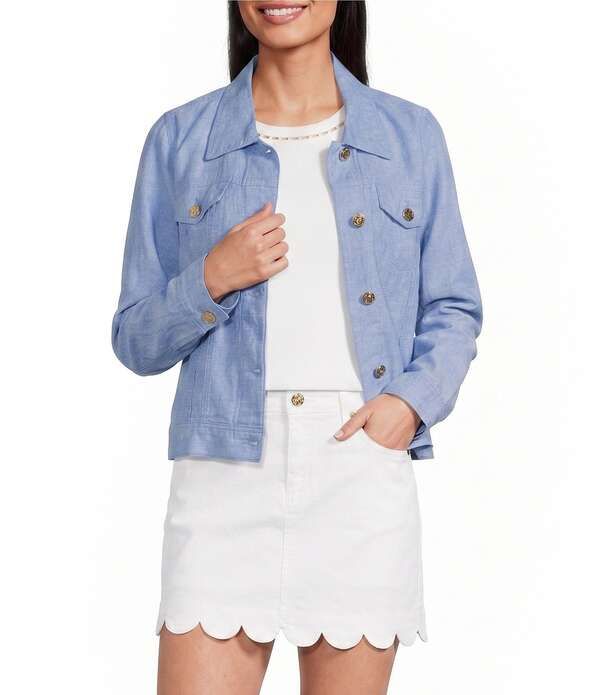 リリーピュリッツァー レディース アウター コート リネン ジャケット Lilly Pulitzer Seaspray Linen Point Collar Long Sleeve Jacket Bl