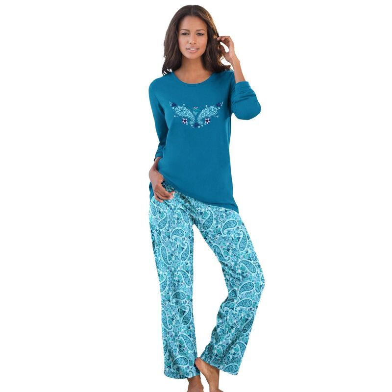 ドリームスアンドコー レディース アンダーウェア ナイトウェア プラスサイズ ニット Dreams Co Plusize Long Sleeve Knit PJ Set Pale Ocean Pais