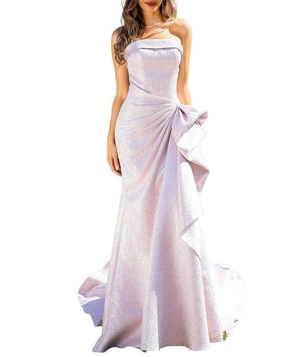 テラニクチュール レディース トップス ワンピース ギャザー ストラップレス Terani Couture Strapless Long Ruched Gown Rose Pink ピンク