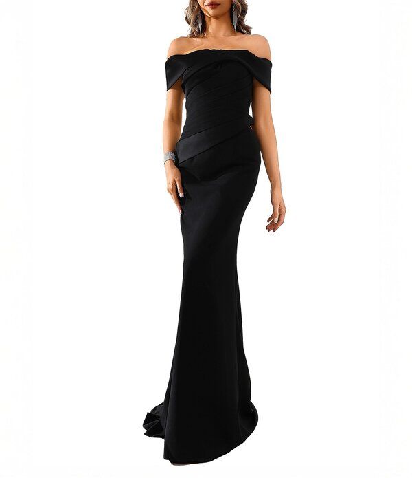 テラニクチュール レディース トップス ワンピース クレープリーツ Terani Couture Off The Shoulder Pleated Bodice Crepe Mermaid Gown
