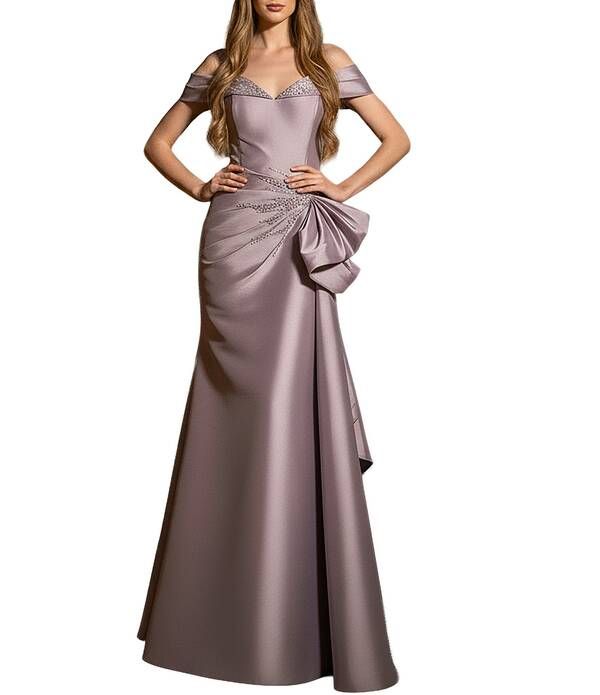 テラニクチュール レディース トップス ワンピース フリル Terani Couture OffTheShoulderuffle Mikado Mermaid Gown Mauve