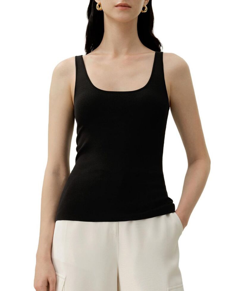 リリーシルク レディース トップス タンクトップ ニット LILYSILK Milano Knit Silk Viscose Tank Top Black ブラック