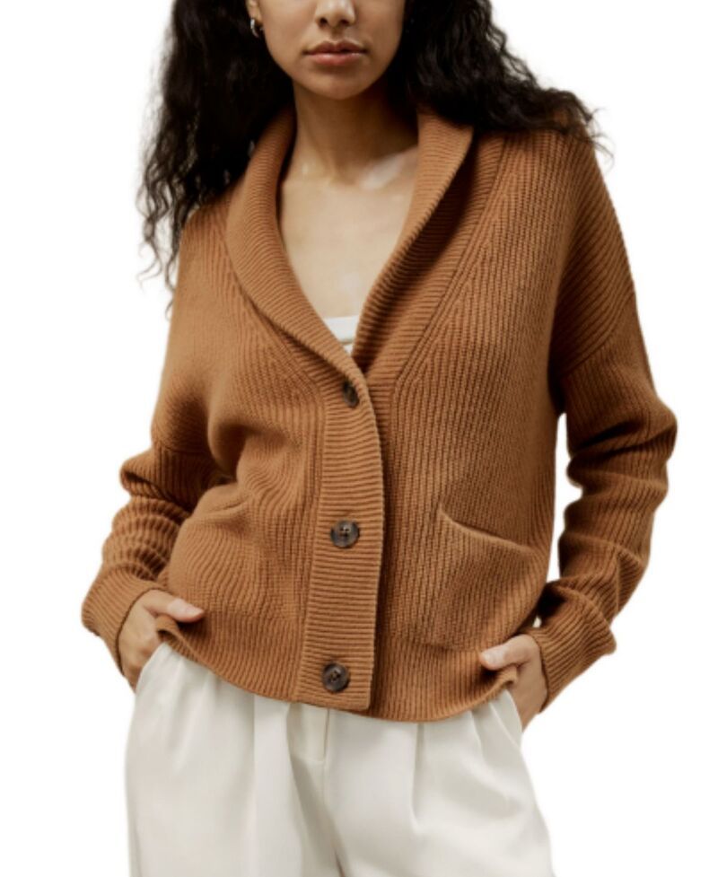 リリーシルク レディース アウター カーディガン ウール LILYSILK WoolCashmere Blend Shawl Collar Cardigan Toffee