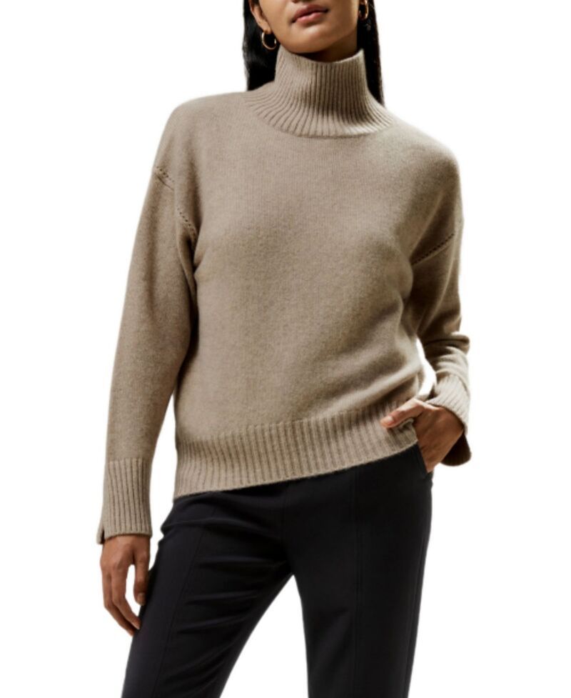 リリーシルク レディース アウター ニット・セータートルネック LILYSILK Turtleneck RelaxedFit Cashmere Sweater Beige ベージュ