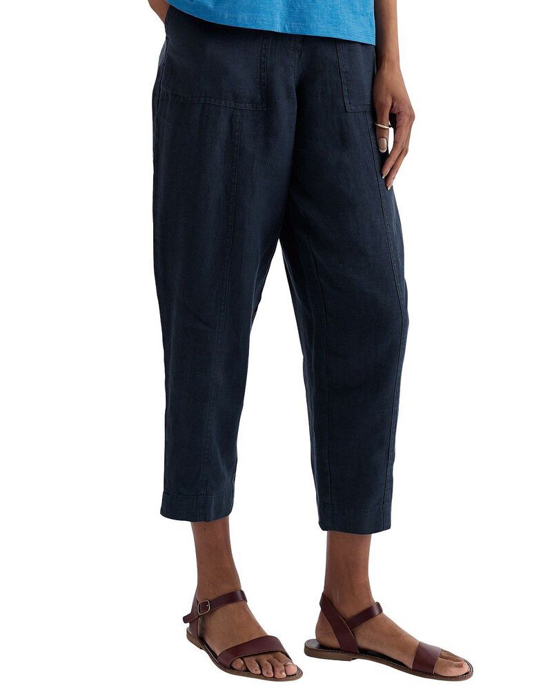 シーソルトコーンウォール レディース ボトムス カジュアルパンツ クロップド リネン Seasalt Cornwall Saltings Linen Cropped Trousers Maritime