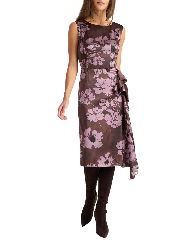 サントレッリ レディース トップス ワンピース クレープ フラワー柄 フリル ノースリーブ フラワー Santorelli Nica Sleeveless Dress with Side Ruffle