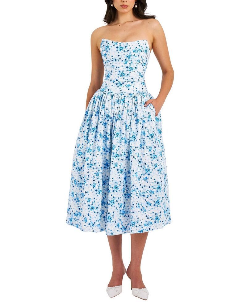ミスサークル レディース トップス ワンピース プリント ミディ リネン Miss Circle Paloma Print Linen Corset Draping Top Midi Dress Bl