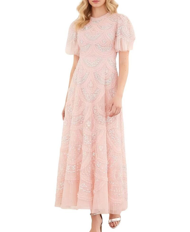 ニードルアンドスレッド レディース トップス ワンピース フリル マキシ Needle Thread Carmen Ruffle Maxi Dress Petal Pink ピンク