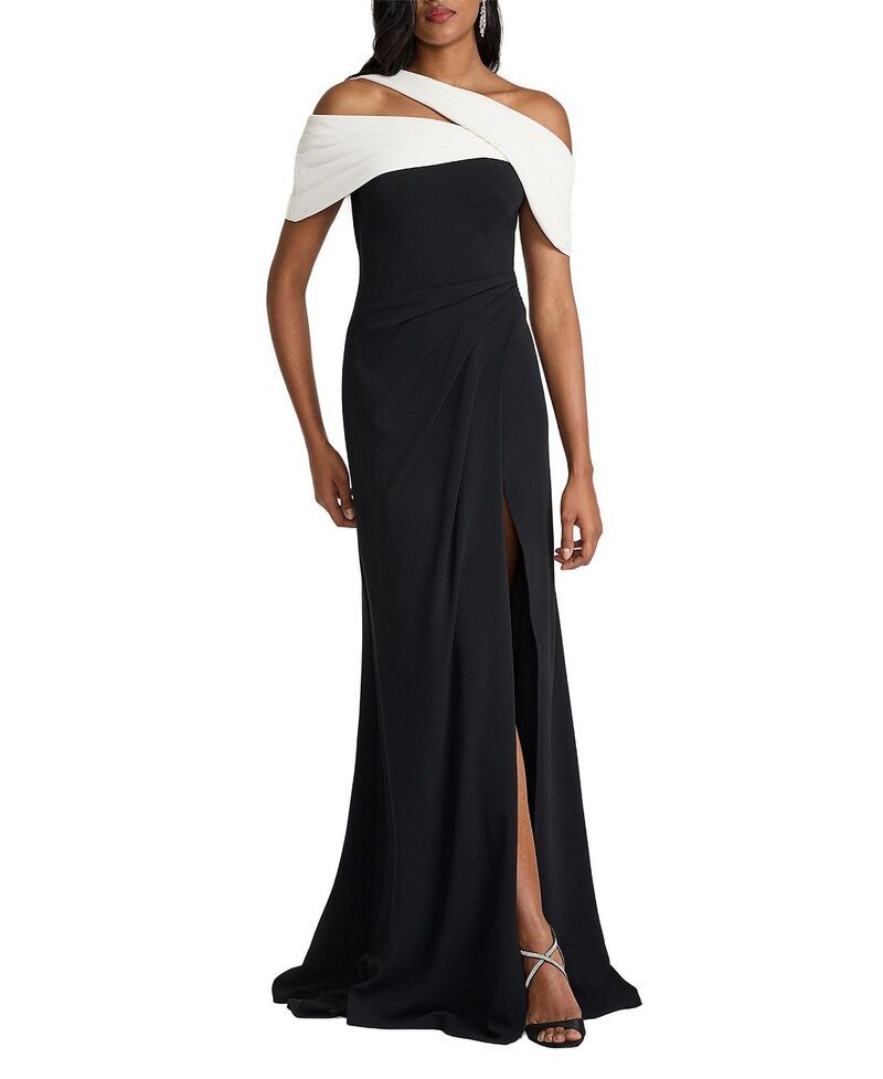 タダシショージ レディース トップス ワンピース ドレープ ワンショルダー Tadashi Shoji Sumit OneShoulder Drape Gown BlackIvory アイボリー