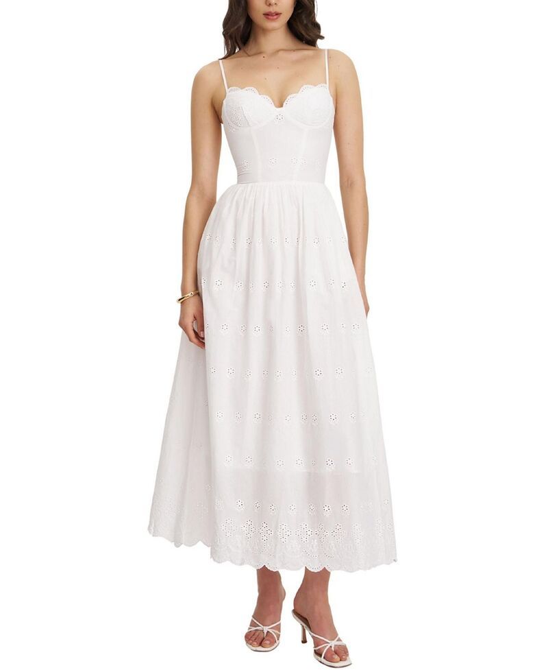 ミスサークル レディース トップス ワンピース コットン レース マキシ Miss Circle Oberon Cotton Eyelet LaceUp Back Maxi Dress White ホ
