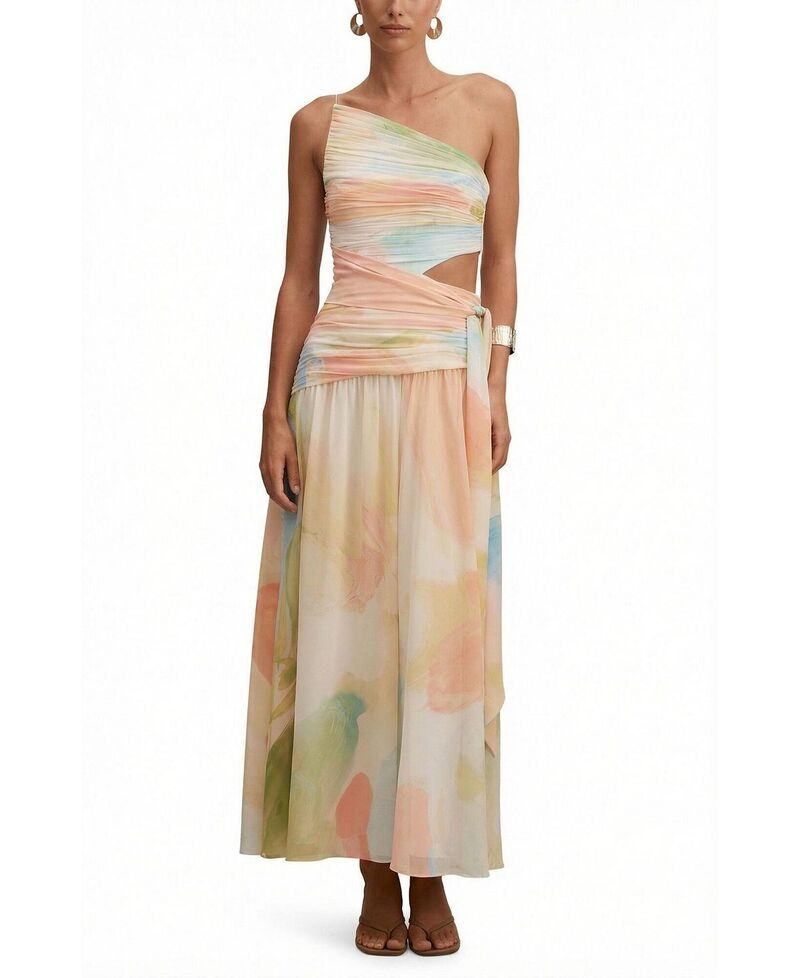 エバーニュー レディース トップス ワンピース ギャザー マキシ Ever Newomens Connie Ruched Asymaxi Dress Meliabstract
