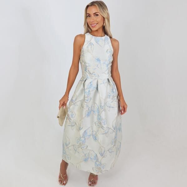 アックスパリ レディース トップス ワンピース A ライン フラワー柄 ミディ フラワー AX Paris Ice Blue Floral Jacquard Racer Neck ALine Midi