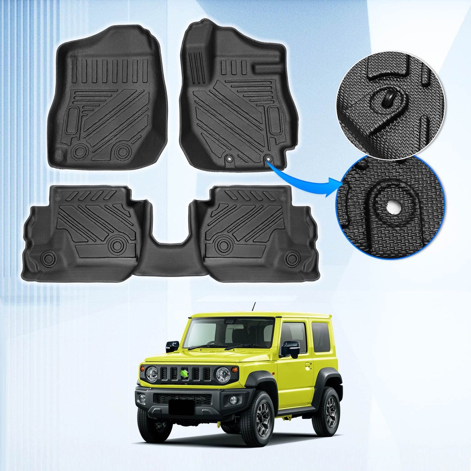 R◆GIMUYA スズキ ジムニー JB64型 ジムニーシエラ JB74型 3Dフロアマット AT車専用 立体カーマット TPE材質 フロアマット 右ハンドル専用 完全車種専用 消臭 抗菌効果 防水仕様 耐汚れ 耐摩擦 内装パーツ フロント&リア 3枚セット
