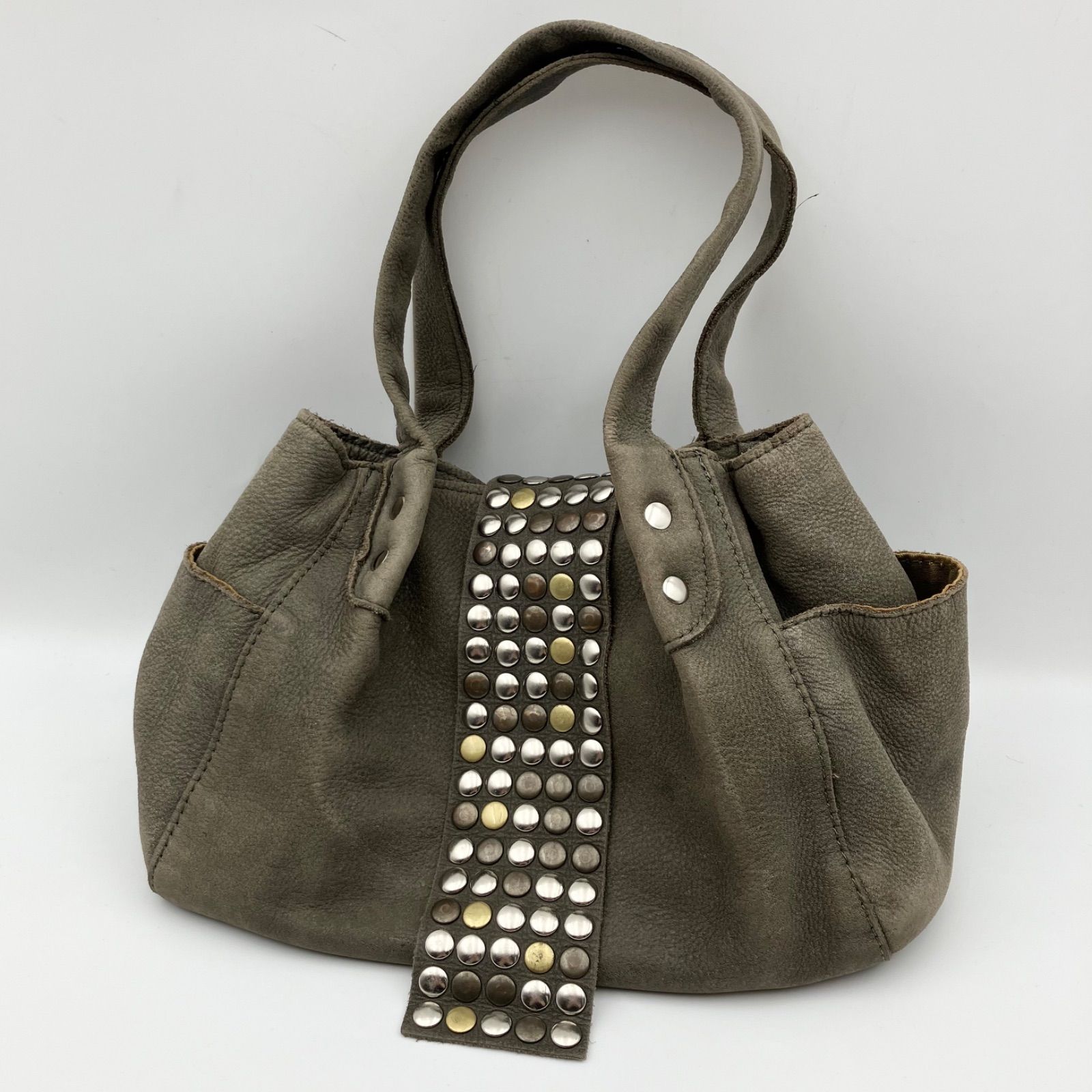 TRES トレ スタッズ レザー ハンドバッグ トートバッグ グレー BAG 鞄