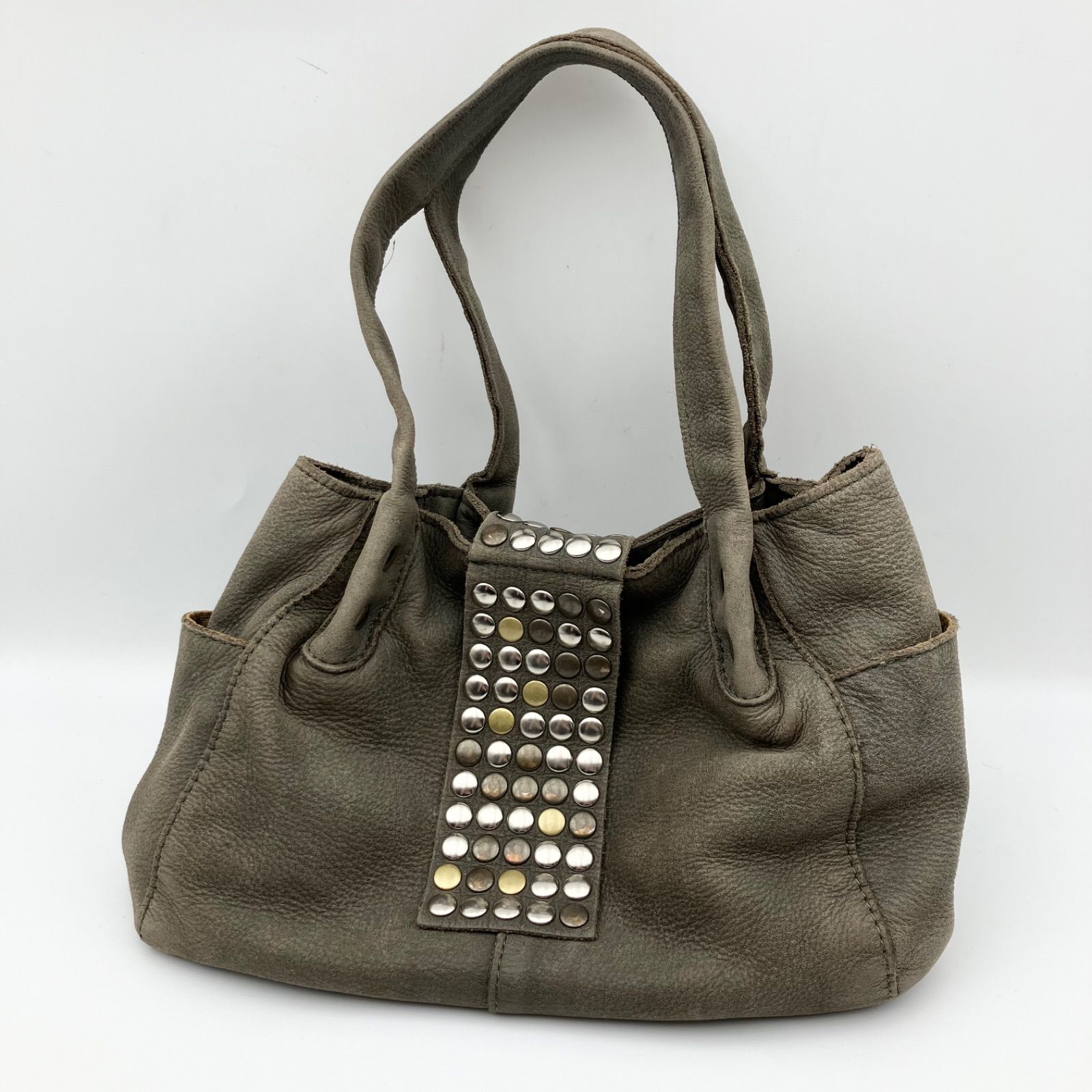 TRES トレ スタッズ レザー ハンドバッグ トートバッグ グレー BAG 鞄