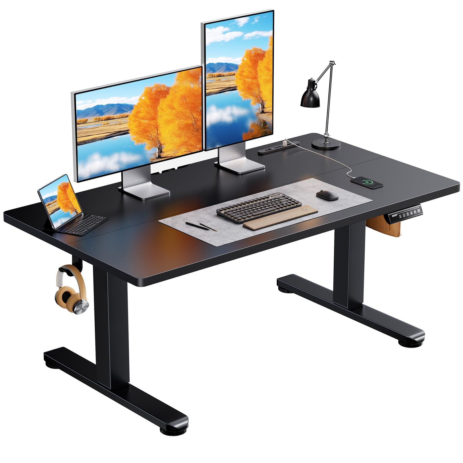 ErGear 電動昇降式デスク ロータイプ 高さ48-72cm コンセント&USBポート付き ローデスク 座椅子机 4パターン高さメモリー機能 静音 収納フック付き パソコンデスク テーブル 電動机 ゲーミングデスク【幅120 x 奥行き60 1109591d
