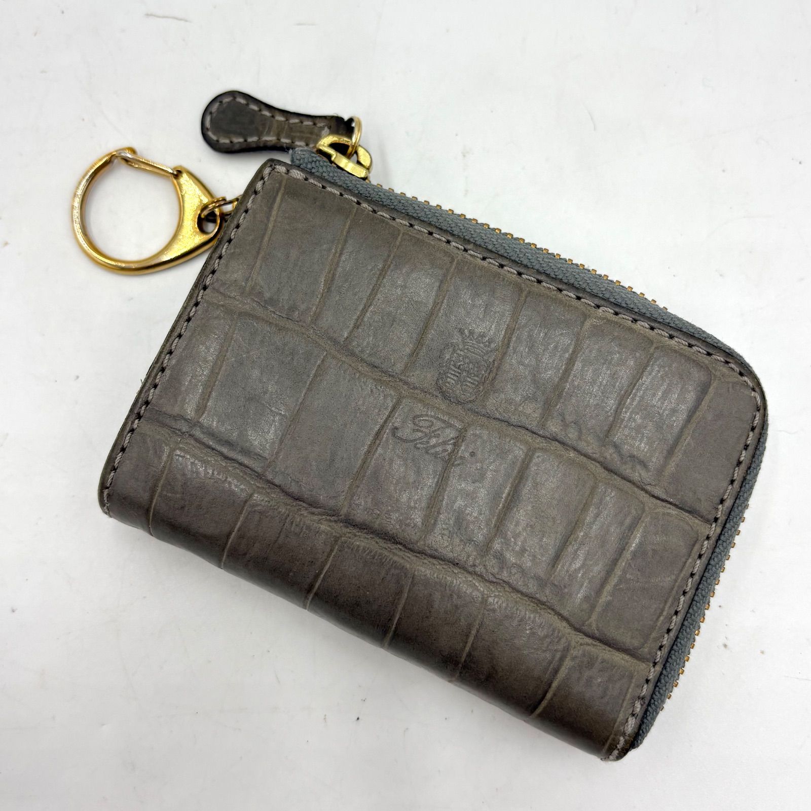 美品◎Felisi フェリージ コインケース1074 ミニ財布 レザークロコダイル型押し コインケース 小銭入れメンズ