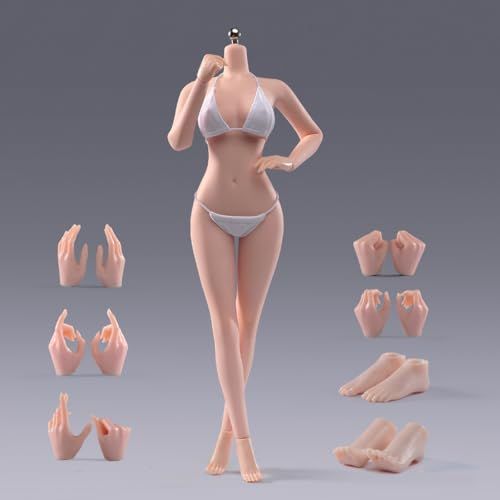 【新品】1/6スケール女性アクションフィギュアボディ、12インチシームレスアクションフィギュアボディ、超リアルな女性フィギュアモデル、取り外し可能な手のジェスチャー形状を持つソフト＆フレキシブルアクションフィギュアボディ (白い肌) 075a0d52
