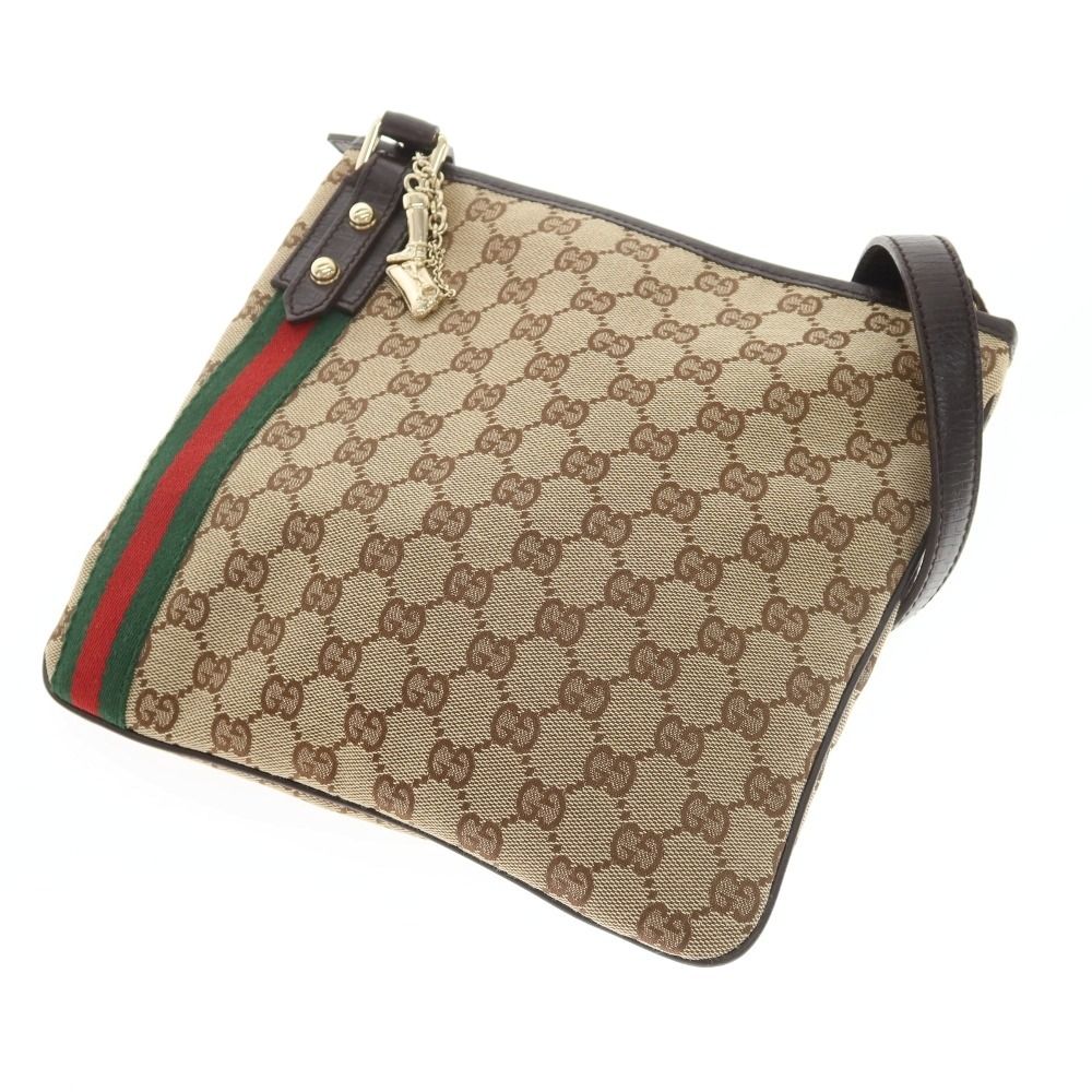 【中古】グッチ GUCCI GGキャンバス ショルダーバッグ ベージュxダークブラウン【WxH24】【レディース】