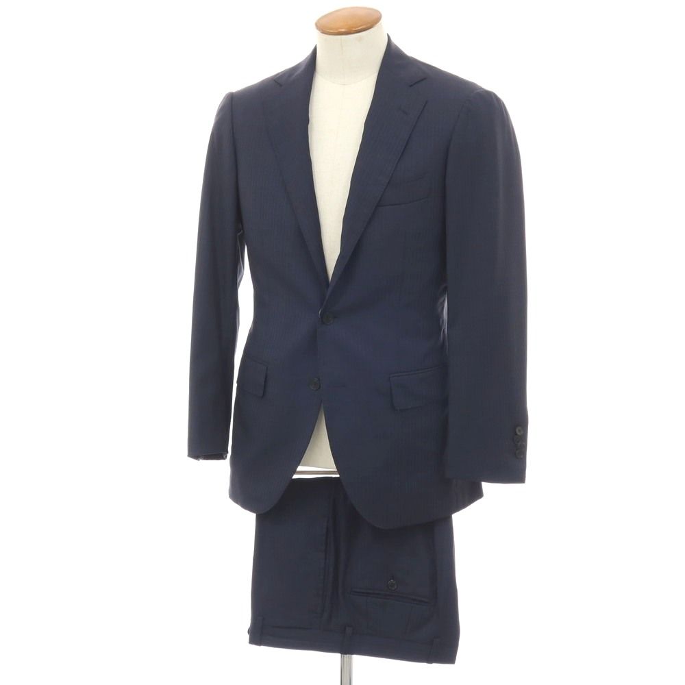 【中古】サルトリア リング Sartoria Ring SUPER130’S ウール ストライプ 3つボタンスーツ ネイビー【サイズ46】【メンズ】