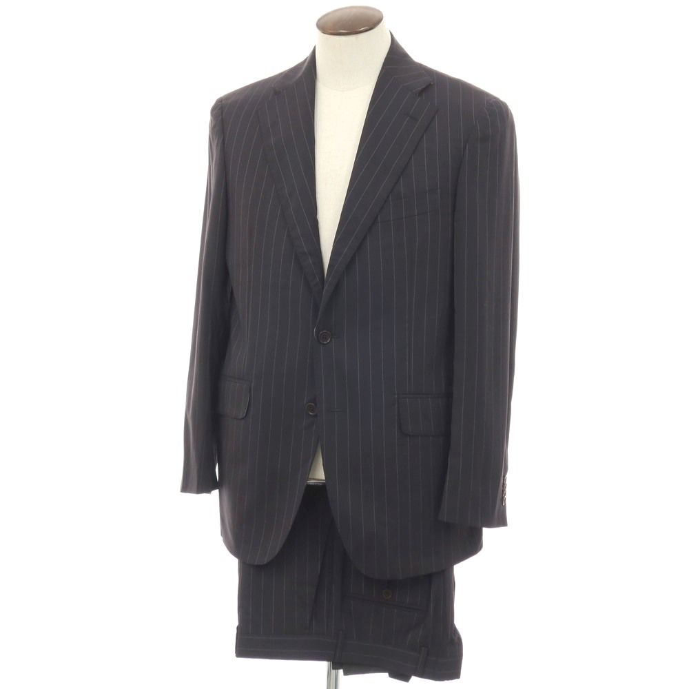 【中古】エトロ ETRO ウール ストライプ 3つボタンスーツ ブラックxホワイト【サイズ52】【メンズ】