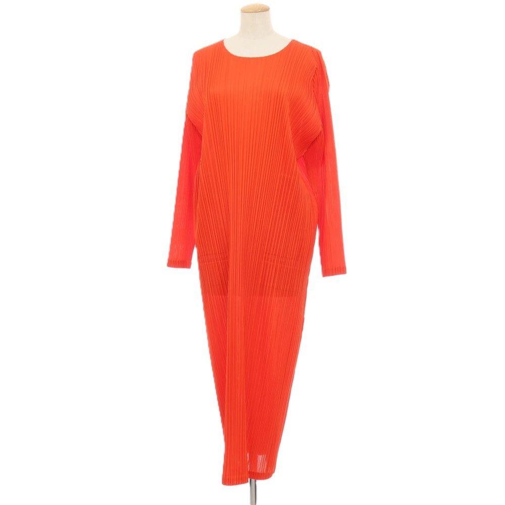 【中古】プリーツプリーズ PLEATS PLEASE 2026年春夏 プリーツ加工 長袖 ロングワンピース オレンジ【サイズ表記なし（L位）】【レディース】