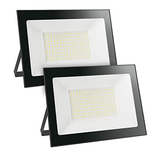 LED投光器 屋外 100W コンセント式 超薄型 作業灯 防犯灯 玄関ライト 昼光色 80-150V適用 IP66防水 自由調整 高輝度 2M 廊下 ケーブル 倉庫 ガレージ 看板灯 BBQ 庭園 夜間作業 駐車場 PSE認証済 【2Pプラグ 2個 国内発送