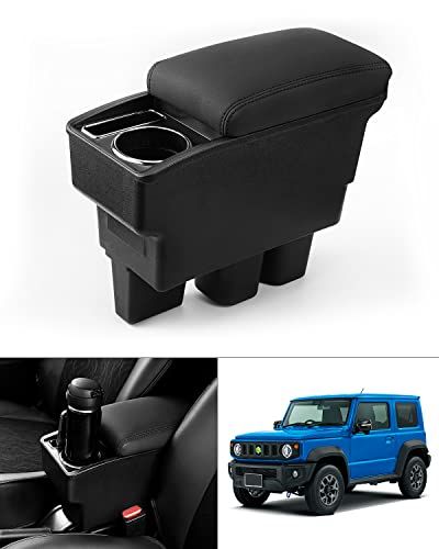 Auto Spec スズキ 新型ジムニー に適合 車用アームレスト コンソールボックス 車内収納ボックス 多機能 JIMNY JB64W/JB74W H30.7-現行 車種専用設計 ドリンクホルダー 小物入れ 肘掛け 肘置き 収納 アクセサリー カー用品 ts