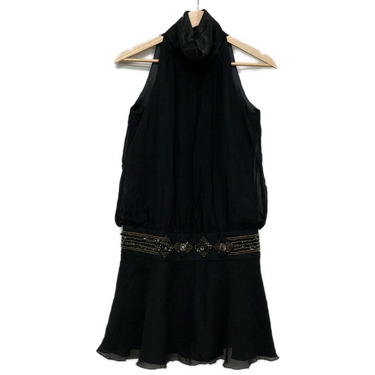 GRACE CONTINENTAL(グレースコンチネンタル) ワンピース サイズ36 S レディース美品 黒 ノースリーブ/ミニ/スパンコール/ビーズ