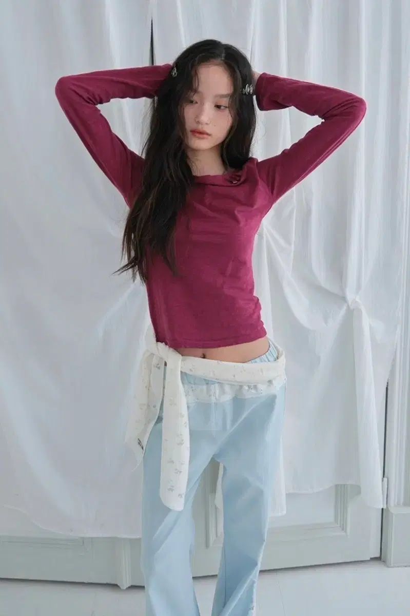 無音 muwm フレア レイ ストレッチ パンツ ロング スリーブ Tシャツ