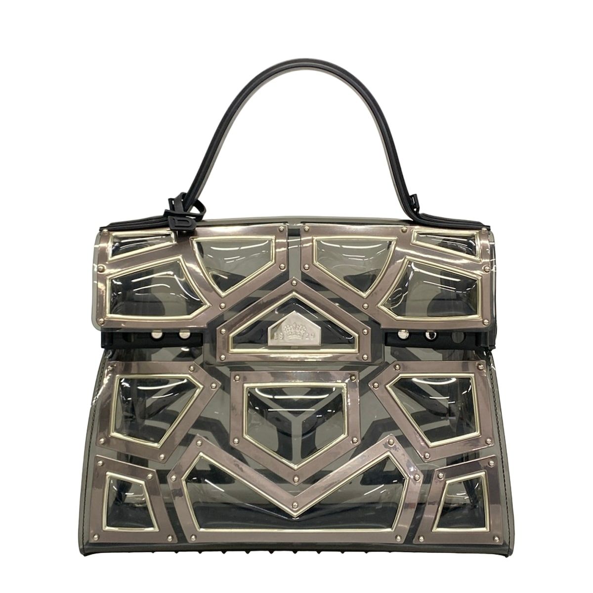 DELVAUX(デルボー) ハンドバッグ タンペートGM AA0312ASJ085RPA クリア×シルバー×黒 グラディエーター/スタッズ/2018年限定