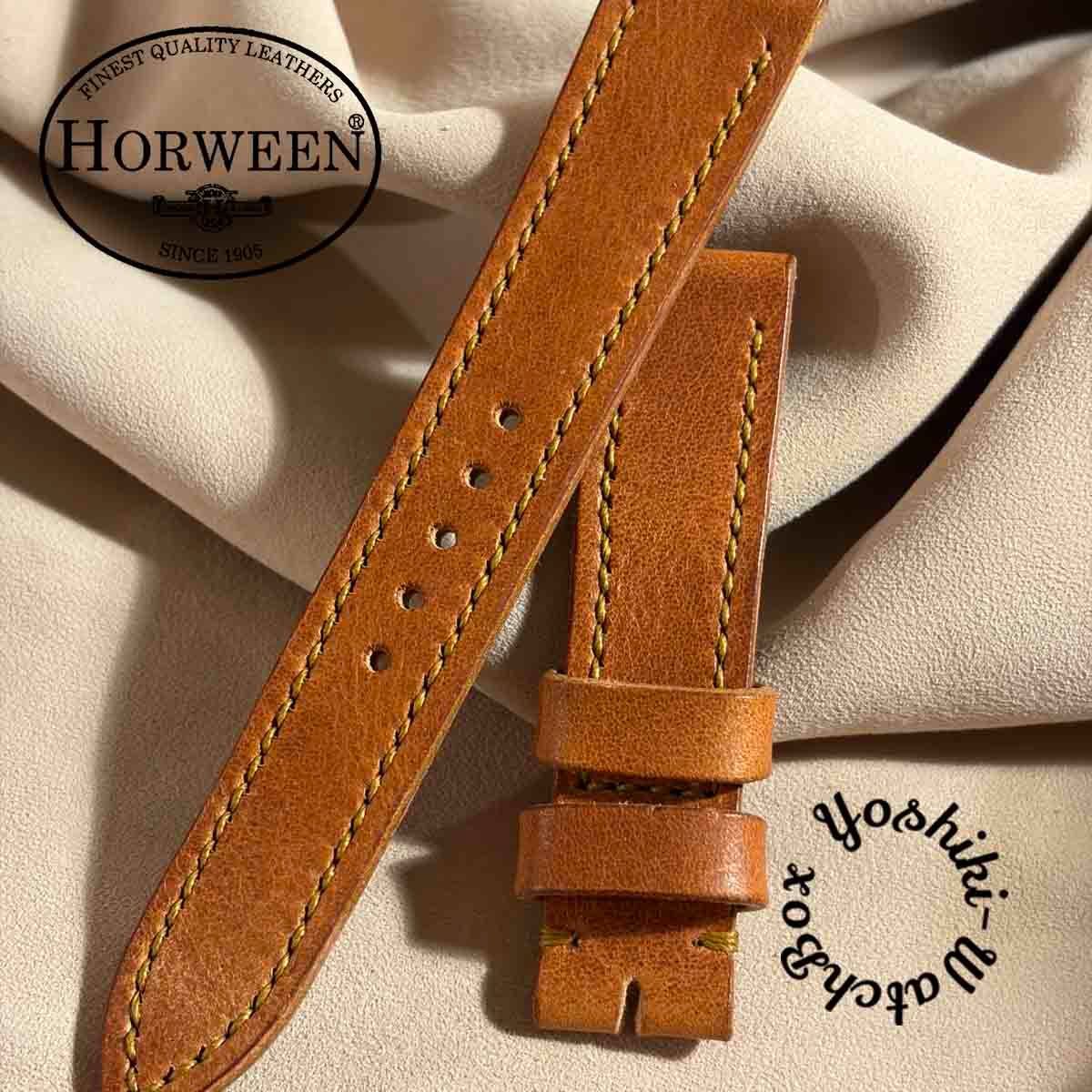 hor-274 HORWEEN ダービー / イングリッシュタン 腕時計ベルト (ラグ20mm - バックル幅18mm)