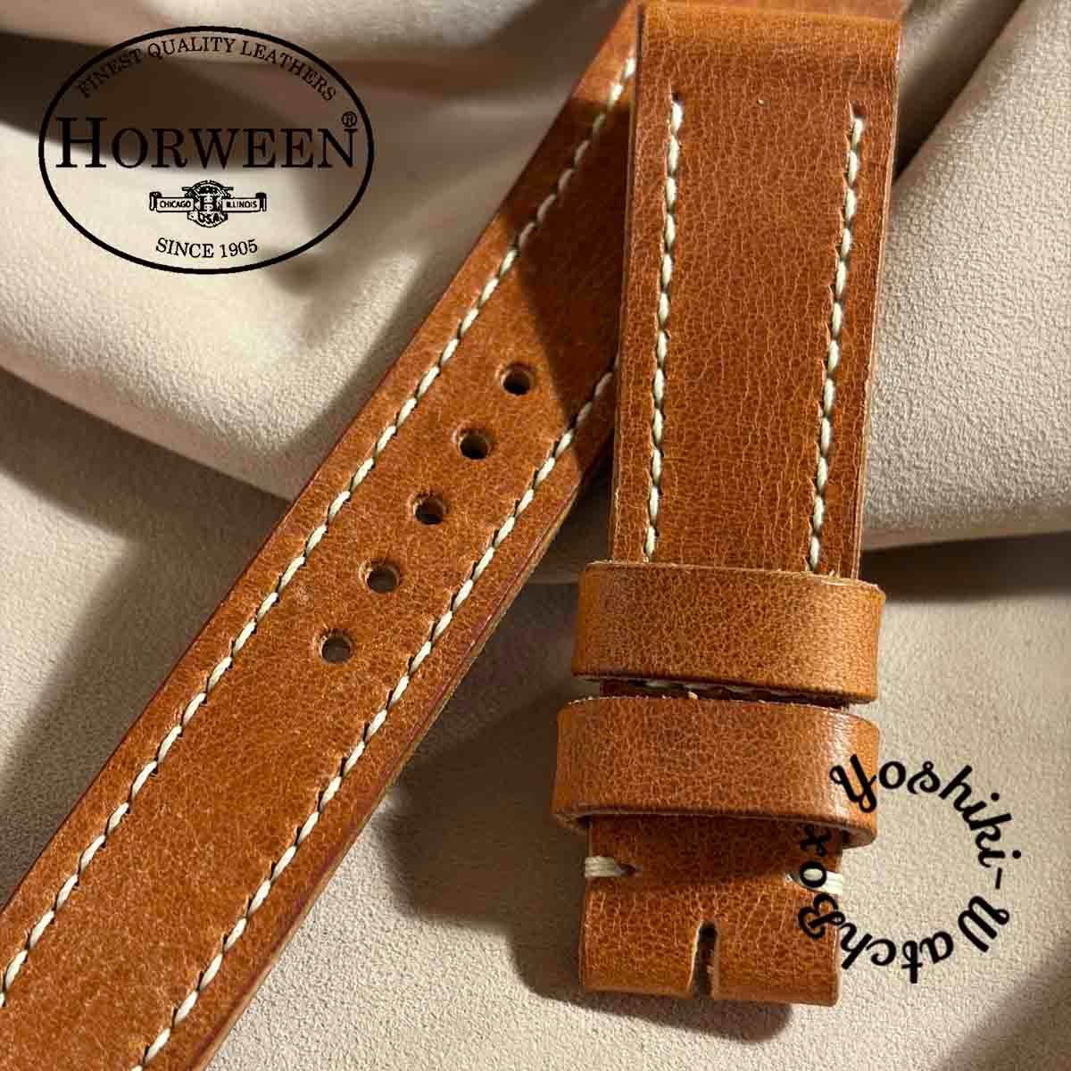 hor-275 HORWEEN ダービー / イングリッシュタン 腕時計ベルト (ラグ20mm - バックル幅18mm)
