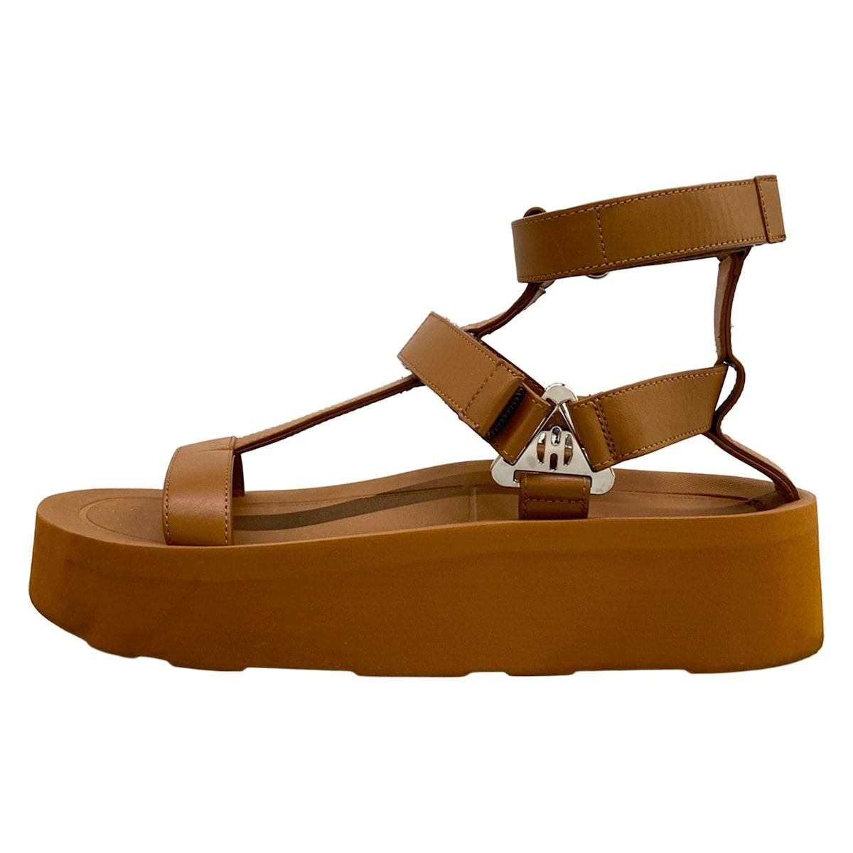 HERMES(エルメス) サンダル 37 レディース エニド ブラウン プラットフォーム/ベルクロ/Hディアマンバックル/シルバー金具 レザー