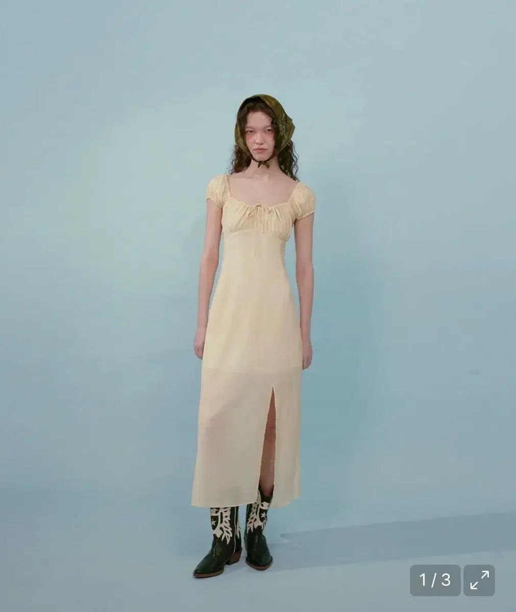 ルルソウル cottage stripe puff dress yellow S