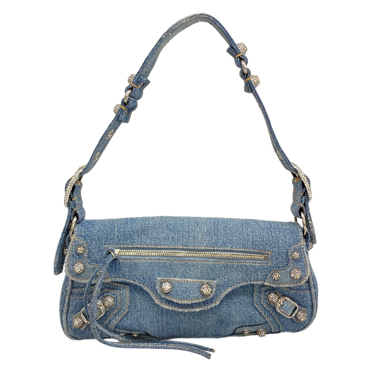 BALENCIAGA(バレンシアガ) ショルダーバッグ美品 ル カゴール スモールスリングバッグ 771640 ブルー ラインストーン