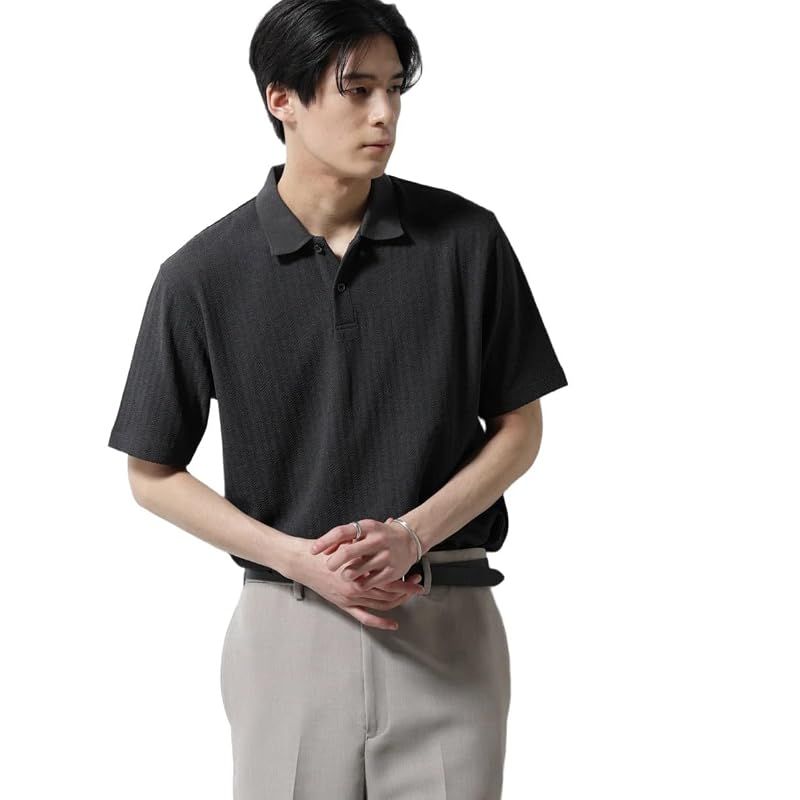【新品】 [ナノ・ユニバース] Damerino」 ヘリンボン ポロシャツ 防シワ 吸水速乾 UVカット メンズ S 023 チャコール 668-5124246