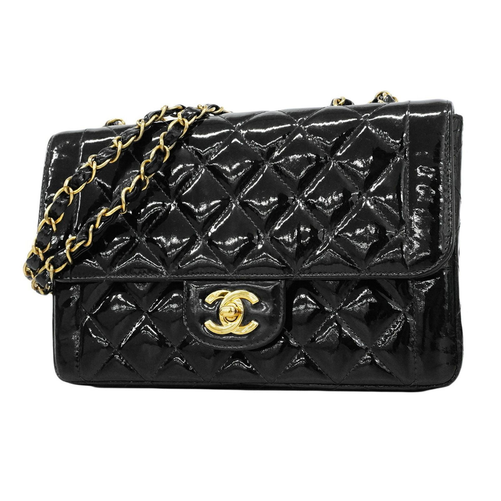 シャネル(Chanel) シャネル ショルダーバッグ マトラッセ Wチェーン パテントレザー ブラック レディース