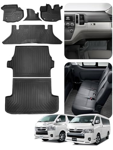 R◆100%フィット ハイエース200系適合 ワイド車【専用設計：ハイエース200系ワイド車 6点セット】 立体カーマット 5分簡単取り付け PET素材 高い耐久性 丸洗いOK 防水 耐汚れ 滑り防止 静電気防止 フロアマット+ラゲッジマット