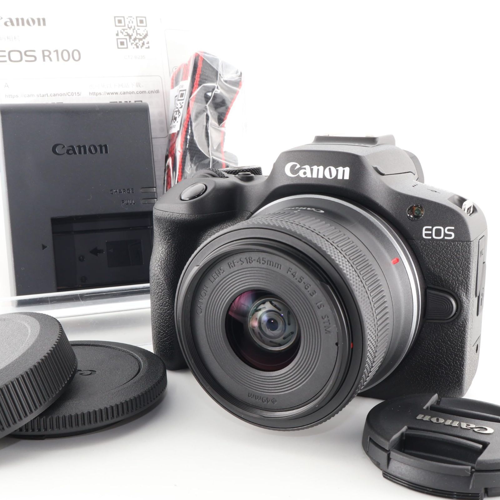 【極美品】《 ショット数 1000回以下》Canon ミラーレス一眼カメラ EOS R100 標準ズームレンズキット(RF-S18-45) ブラック/APS-C