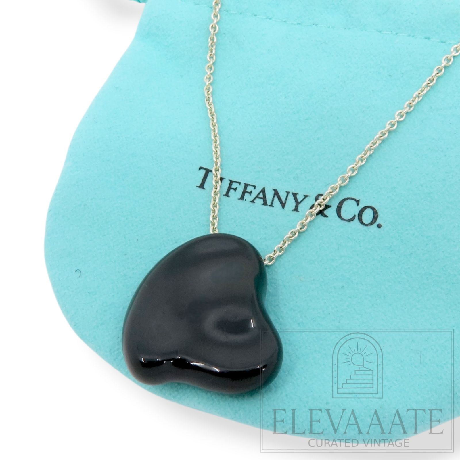 希少 美品 Tiffany&Co. ヴィンテージ ティファニー ブラック ジェイド フル ハート ロング シルバー ネックレス SV925 61㎝ TO930B