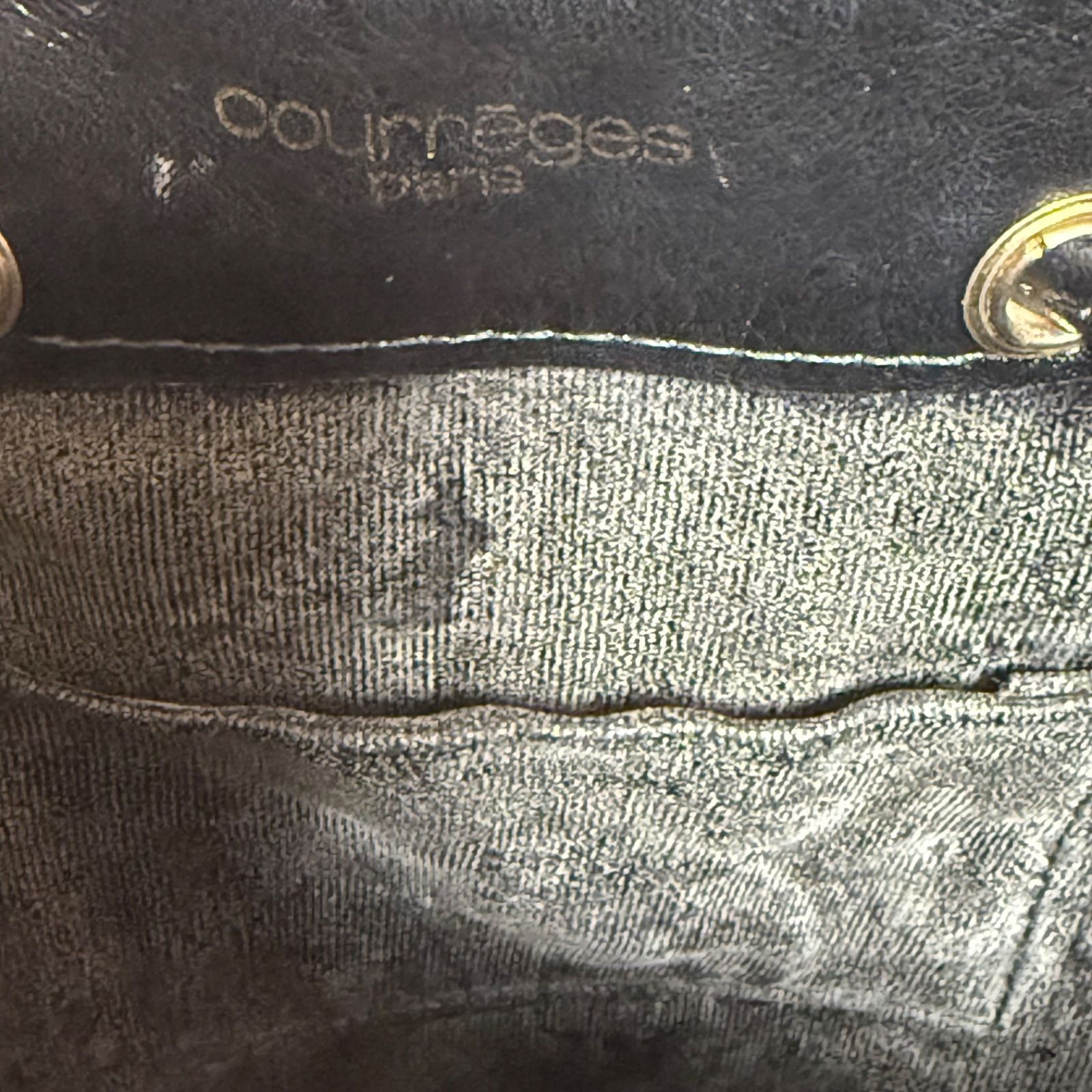 courrèges クレージュ クロコ型押し 巾着 ショルダーバッグ 黒 