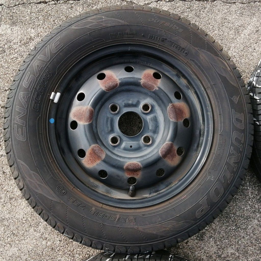 鉄ホイール 夏タイヤ付 4本セット 13インチ 145/80R13 DUNLOP ENASAVE