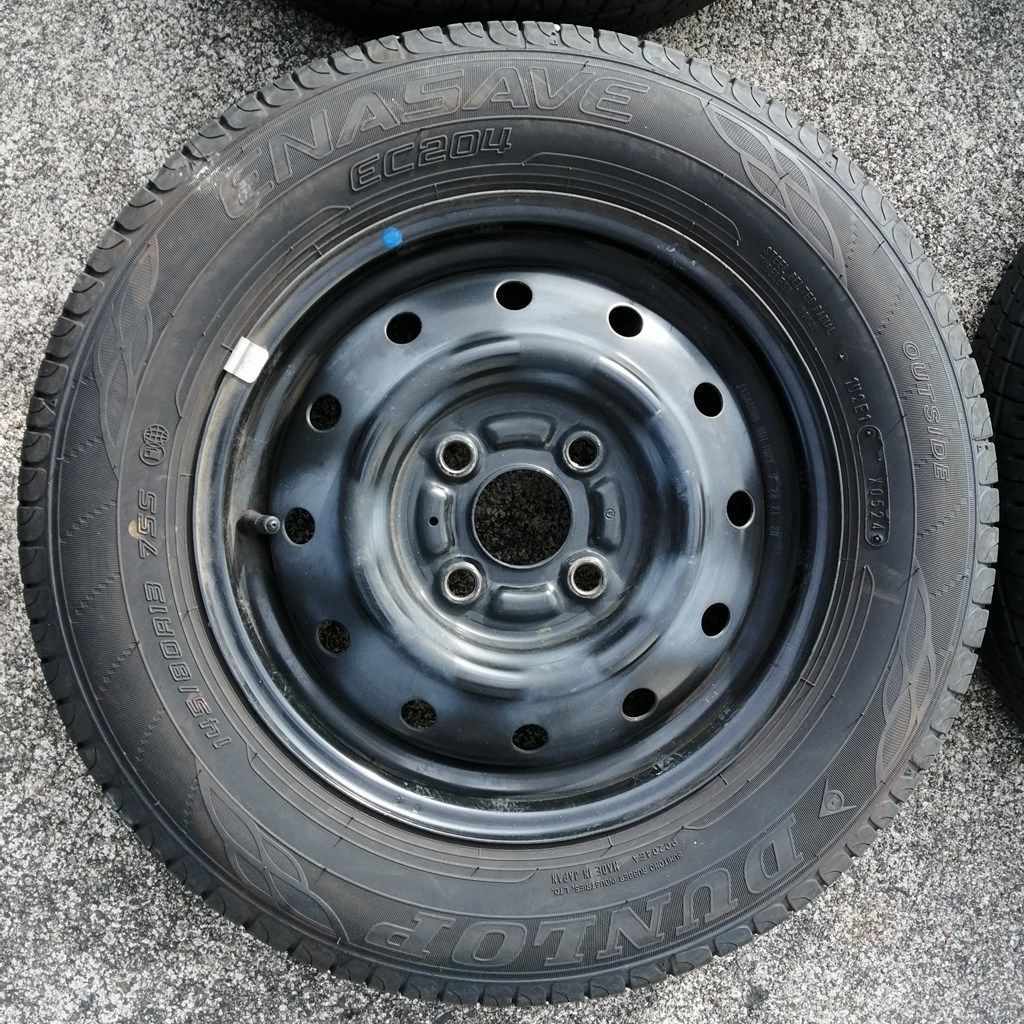 鉄ホイール 夏タイヤ付 4本セット 13インチ 145/80R13 DUNLOP ENASAVE