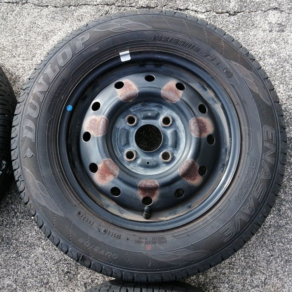 【13インチ DUNLOP製エナセーブEC204 スチールホイールセット①】 鉄ホイール 夏タイヤ付 4本セット 13インチ 145/80R13 DUNLOP ENASAVE