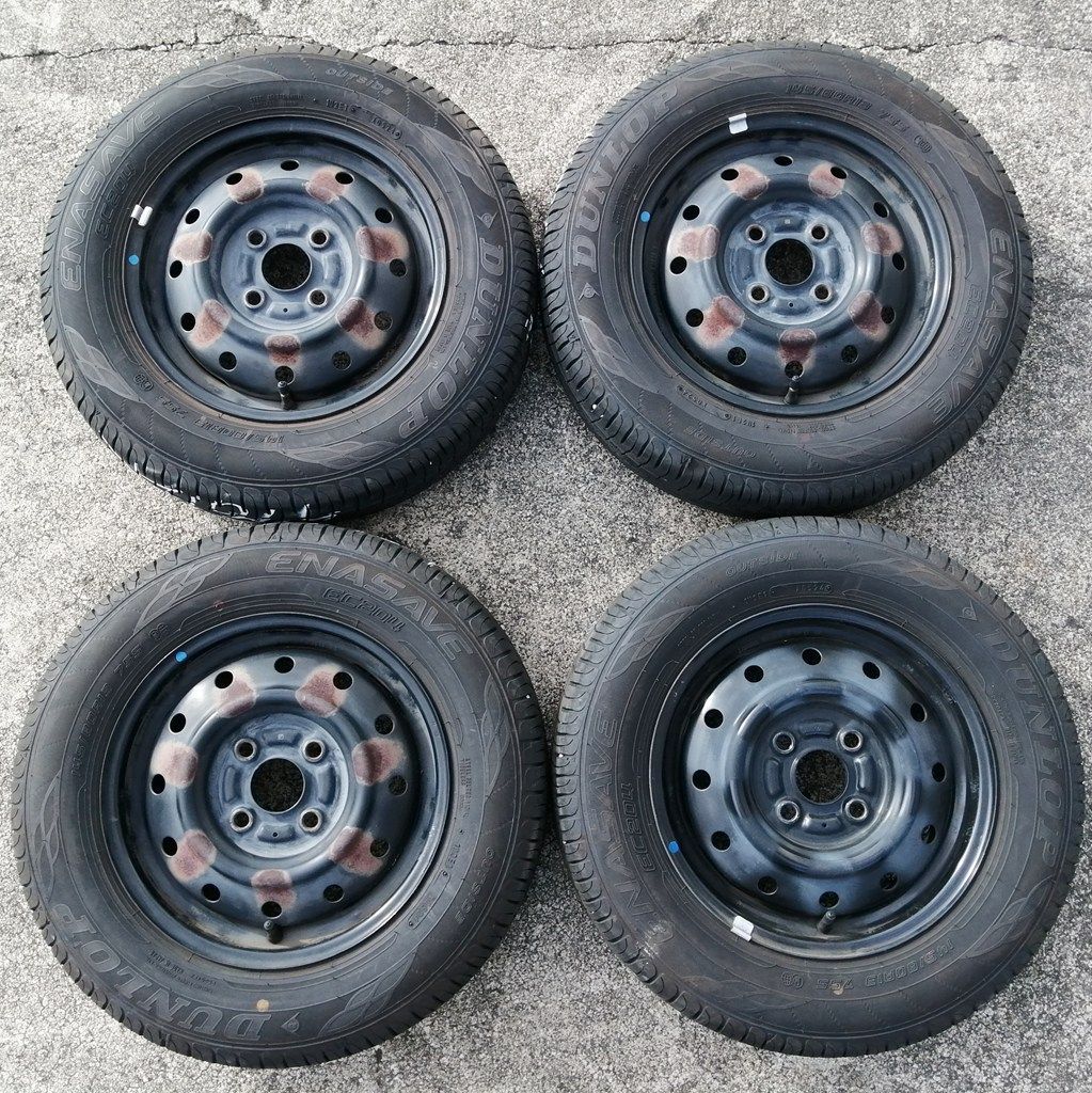 鉄ホイール 夏タイヤ付 4本セット 13インチ 145/80R13 DUNLOP ENASAVE