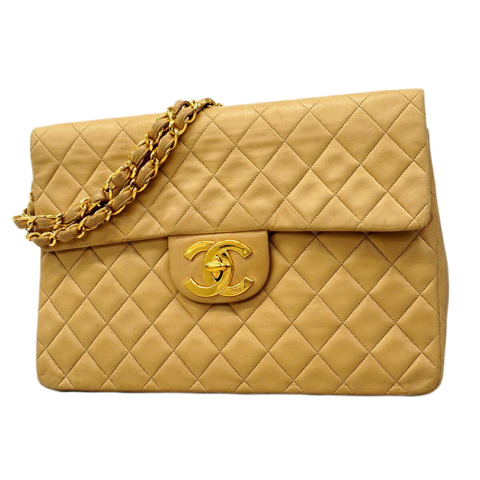 シャネル(Chanel) シャネル ショルダーバッグ デカマトラッセ Wチェーン ラムスキン ベージュ レディース