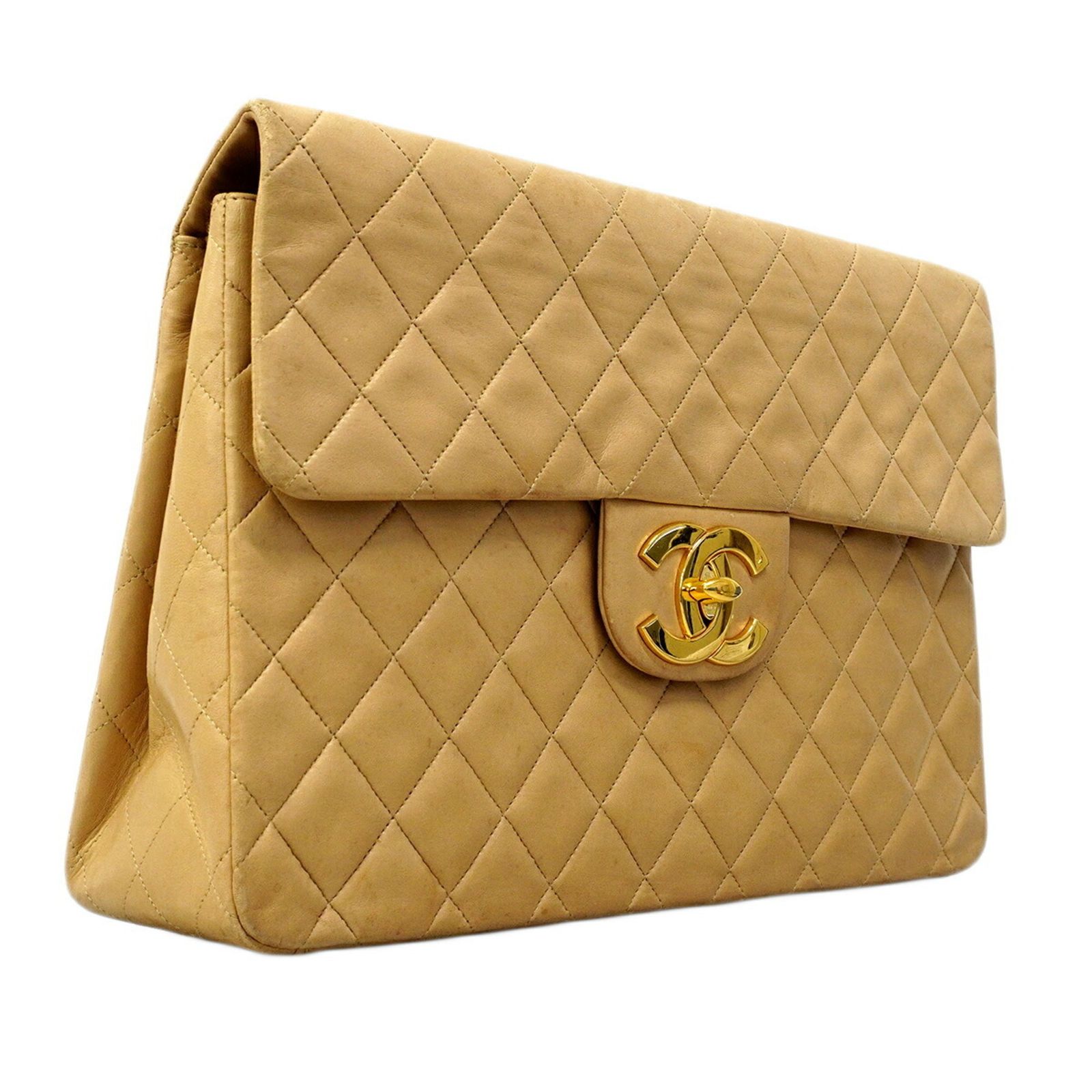 シャネル(Chanel) シャネル ショルダーバッグ デカマトラッセ Wチェーン ラムスキン ベージュ レディース